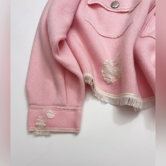 Barrie Denim fringed cashmere and cotton jacket-Light pink - Picture 10 of 14